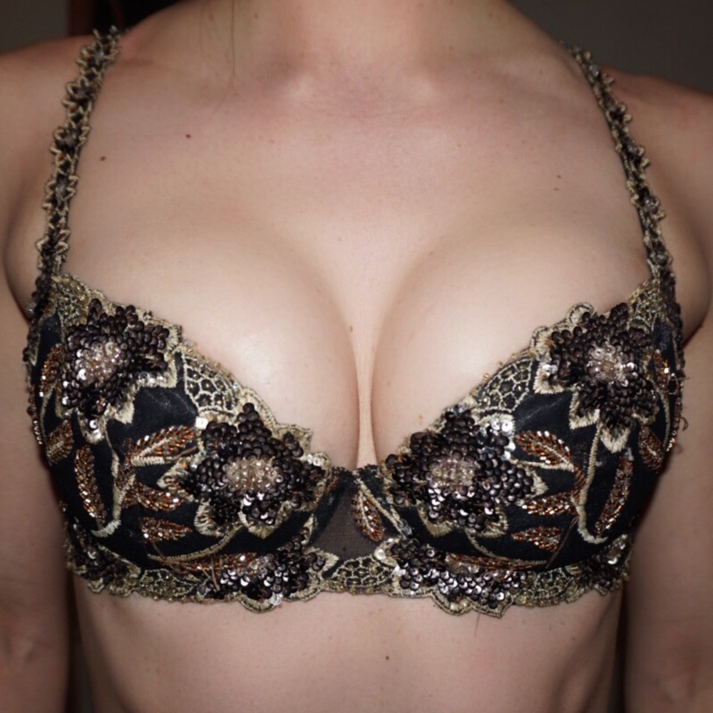 Marciano black and bronze beaded detail bra
