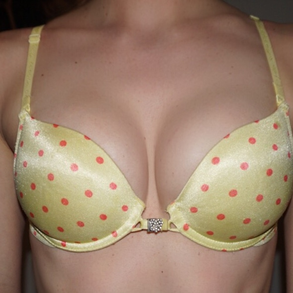 Pink poke a dot yellow bra VS