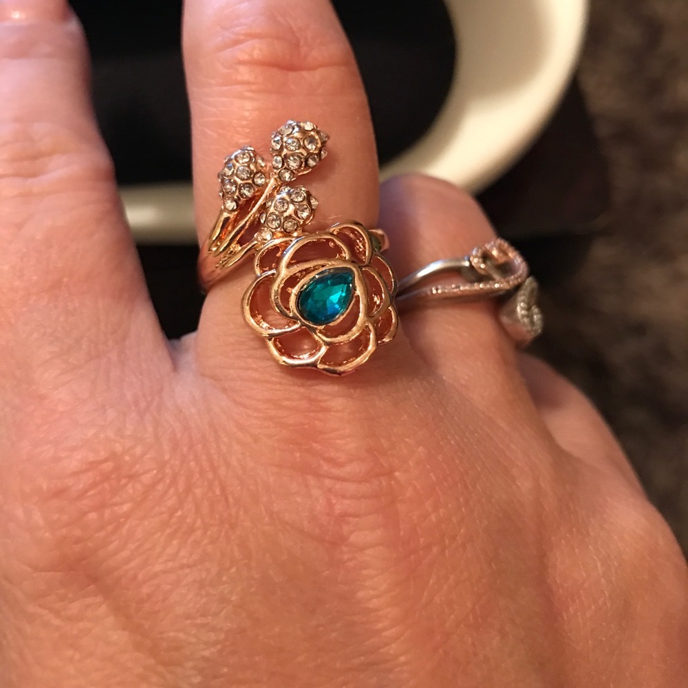 Austrian Crystal Aquamarine Ring Size 7