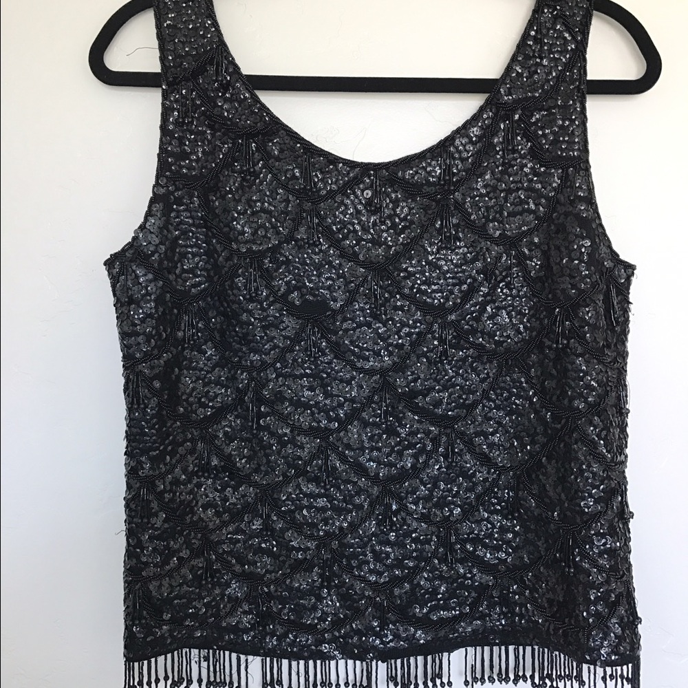 Vintage Sequin Beaded Top, Black