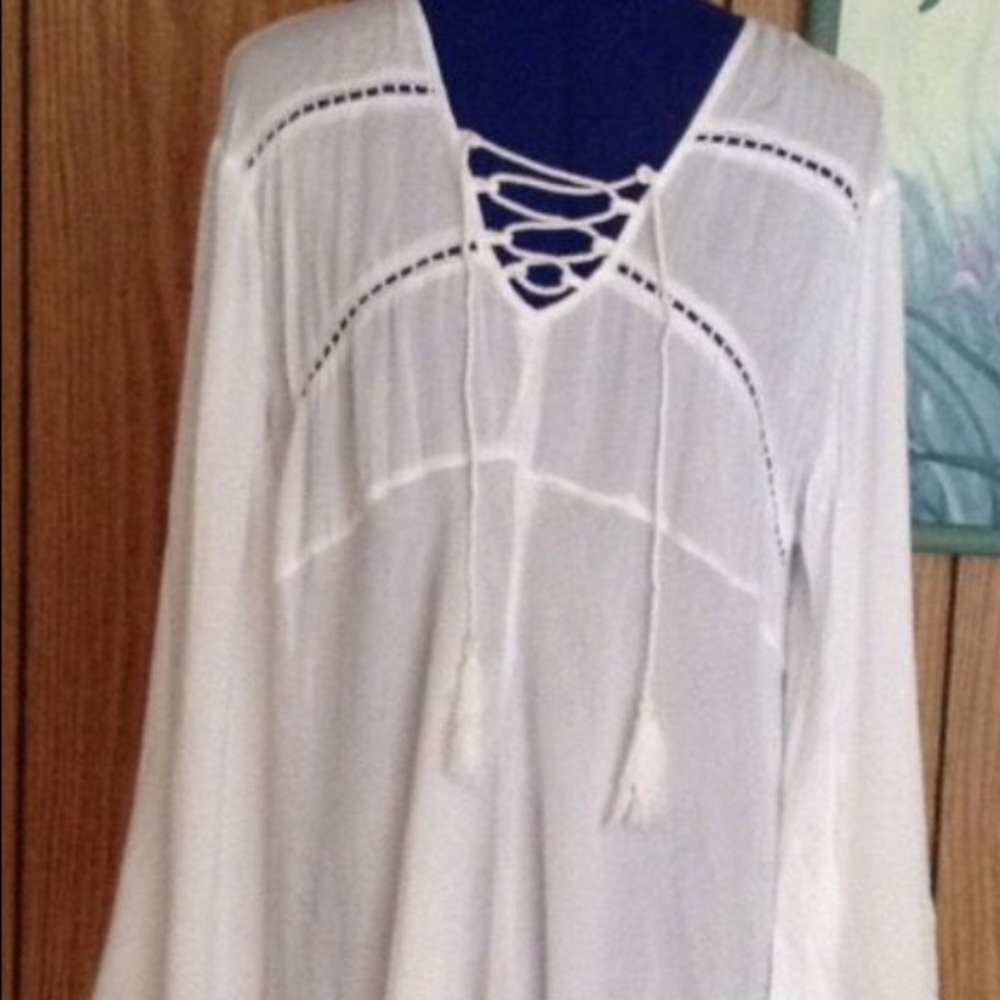S. B. Fashion White Bohemian Style Shirt Dress