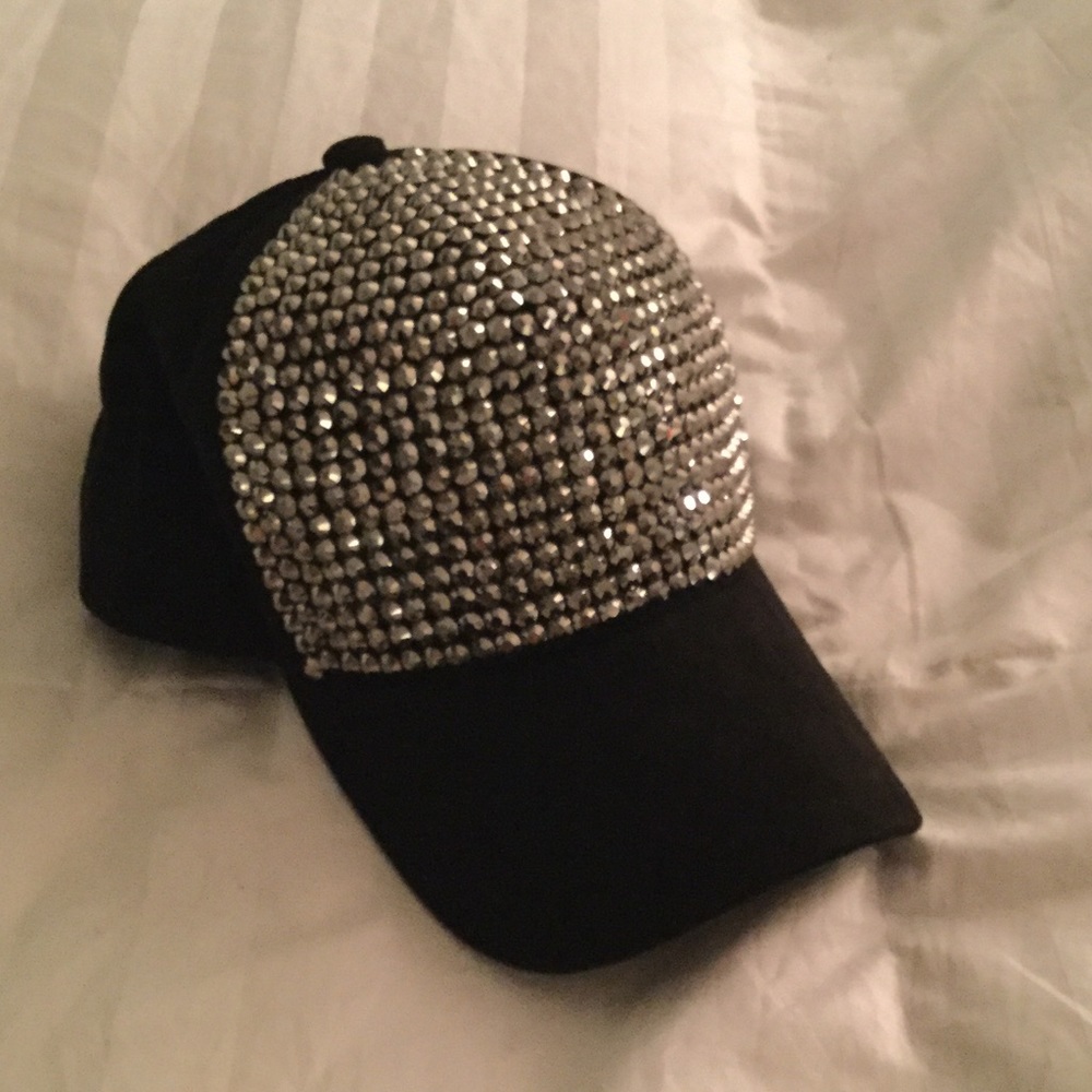 New bling black suede adjustable ball cap NWT