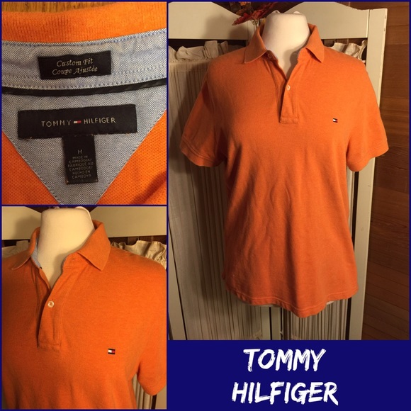 MEDIUM-TOMMY HILFIGER ORANGE COTTON POLO SHIRT - Picture 1 of 4