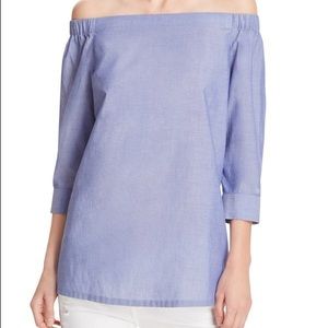 Theory Joscla Icon Shirting Off-The-Shoulder Top