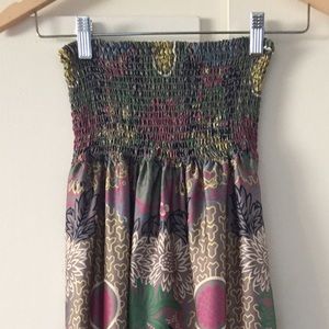 Silk print, strapless dress