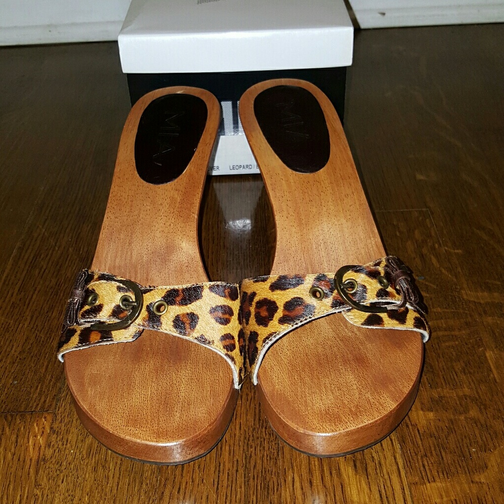 MIA leopard print wooden heels
