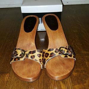 MIA leopard print wooden heels