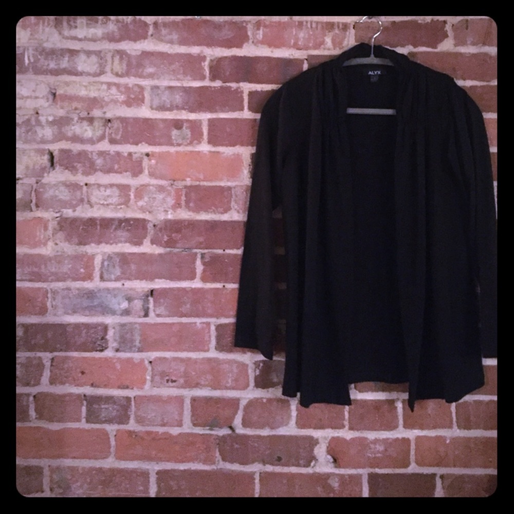 Black gathered shawl collar cardigan