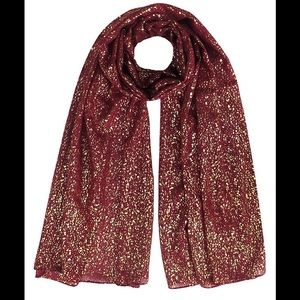 Large Maroon Scarf with Gold Glitter Accent (New)