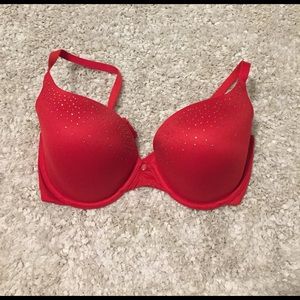 Victoria's Secret 34DD Red Jeweled Bra Lined Demi