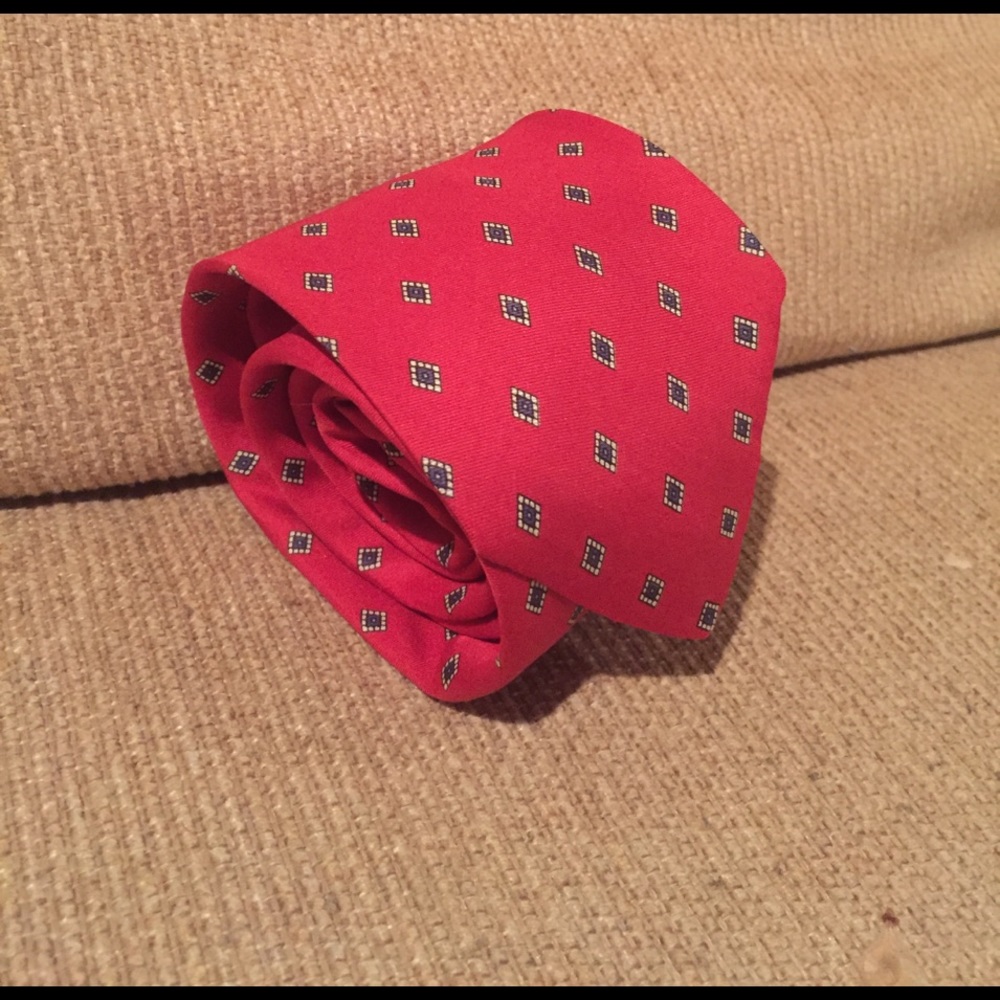 Christian Dior Red Tie with Gray & Gold Diamonds