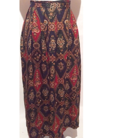 Vintage Dresses & Skirts - Gold Print Vintage Skirt Size 16