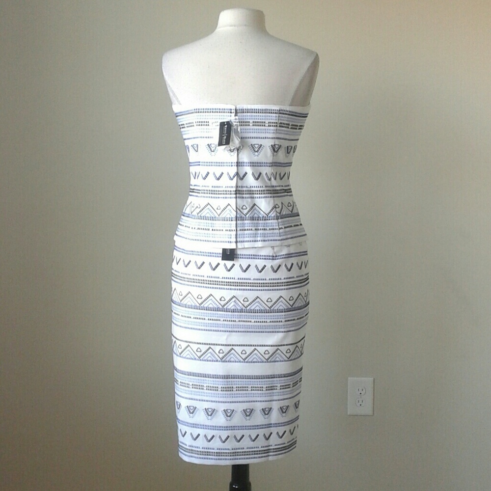 Embroidered pencil skirt geometric bustier top set - Picture 3 of 8
