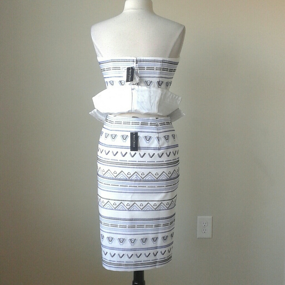 Embroidered pencil skirt geometric bustier top set - Picture 5 of 8