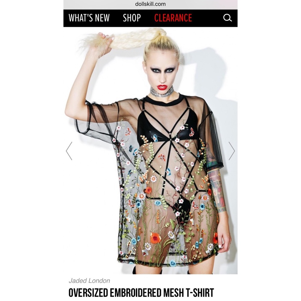 Jaded London Mesh Embroidered Oversized Tee Shirt