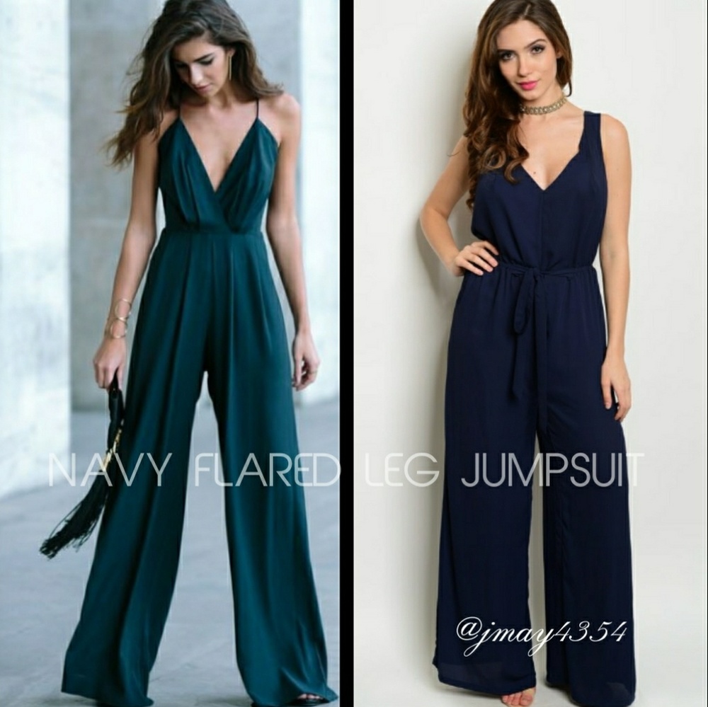 NAVY BLUE FLARED LEG JUMPSUIT - Picture 6 of 7
