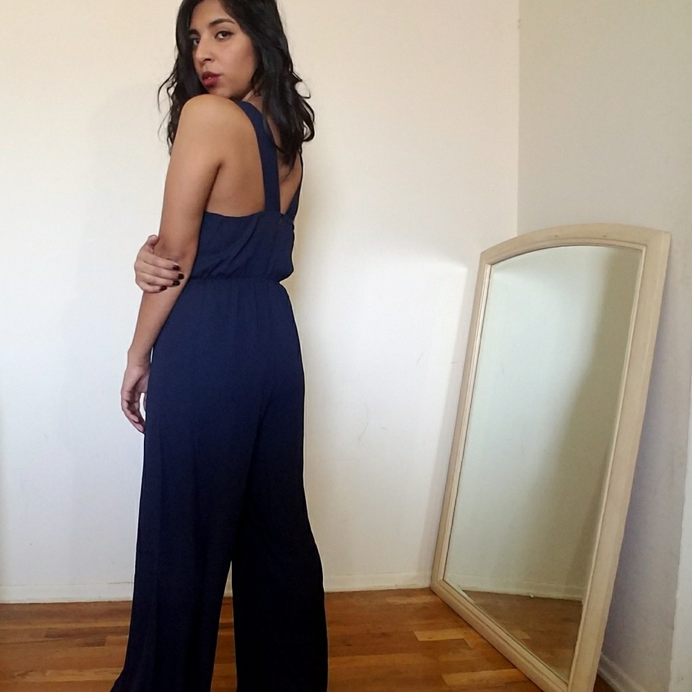 NAVY BLUE FLARED LEG JUMPSUIT - Picture 2 of 7