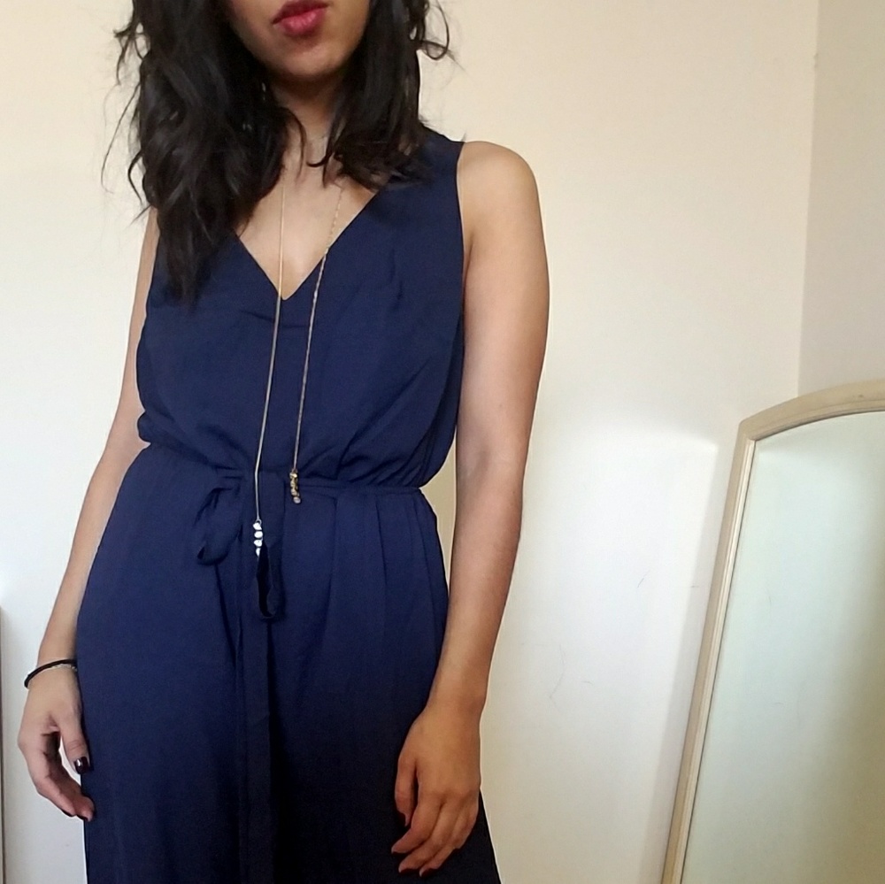 NAVY BLUE FLARED LEG JUMPSUIT - Picture 4 of 7