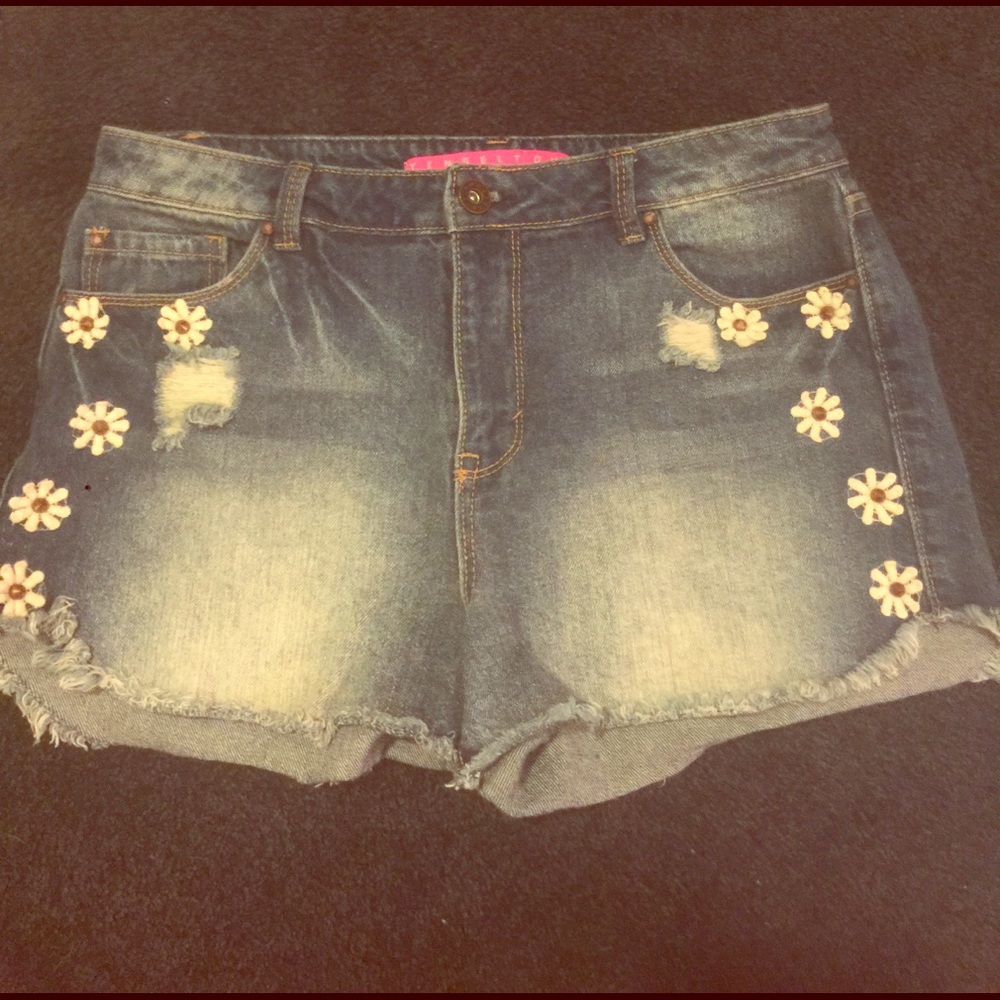 High Waisted Embroidered Jean Shorts