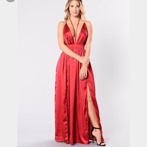 Strappy side slit silky dress