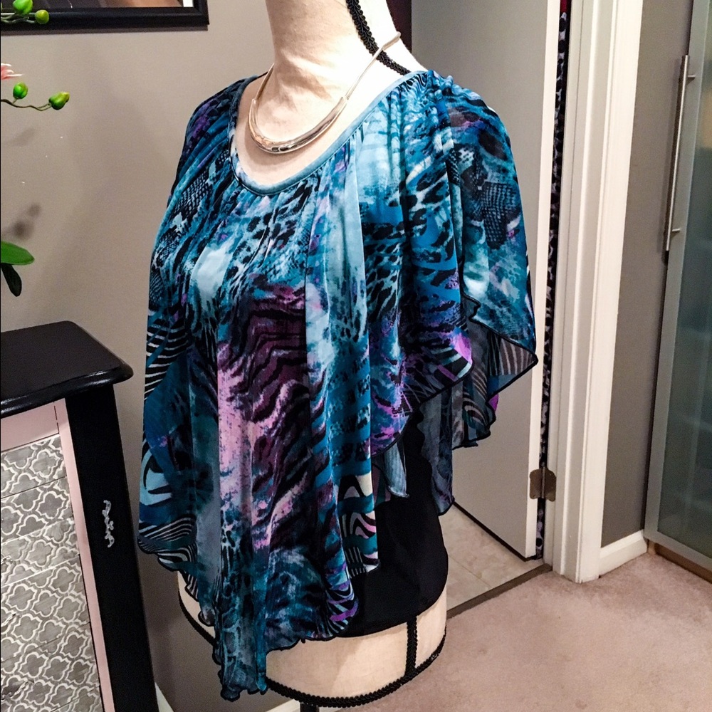 Flowy Layered Blouse ~ Petite M ~ Blue Purple