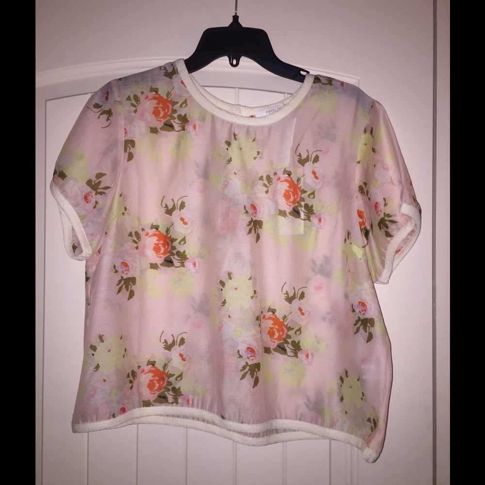 Piperlime Sheer Floral Pale Pink Blouse