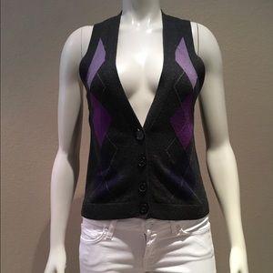 Express Argyle Cardigan Sweater Vest