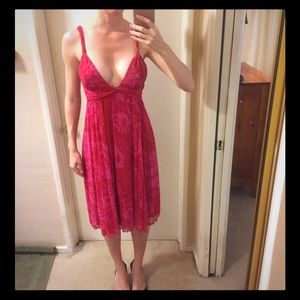 DVF Pink Floral Dress, low V, sz 8