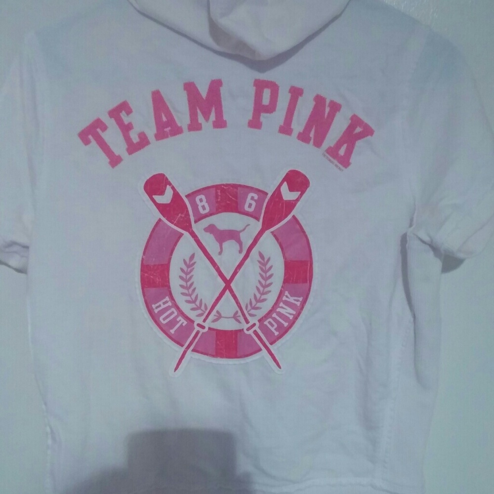Short sleeve white hoodie sz L PINK VS
