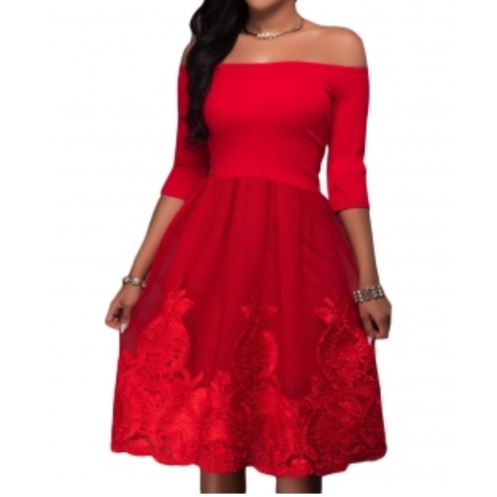 Lacy Embroidery Tulle Skirt Skater Dress