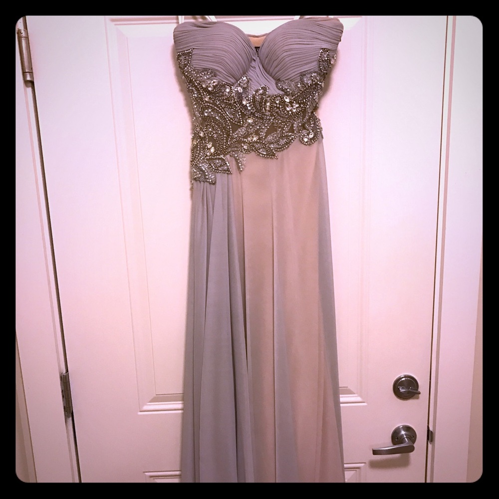 Beautiful grey beaded prom dress