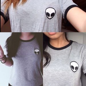 Gray Alien Ringer Crop Top