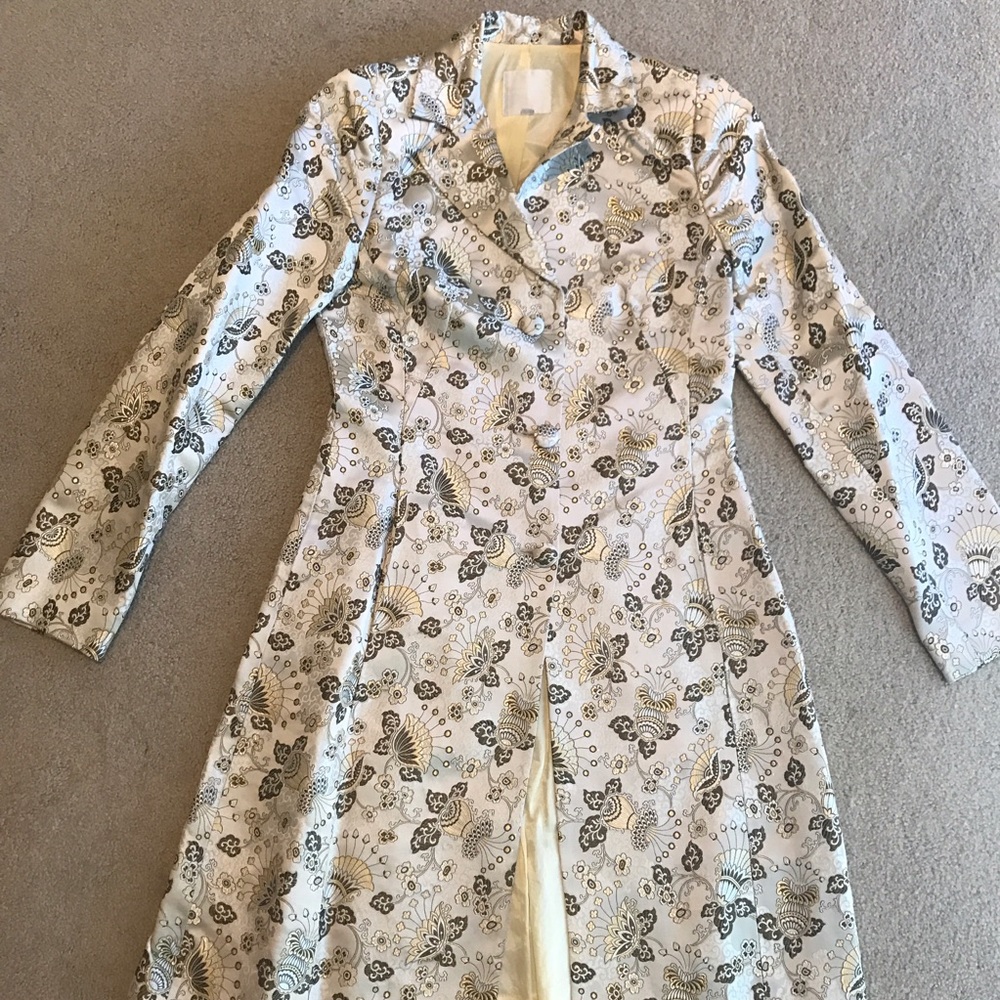 Silk embroidered pea coat
