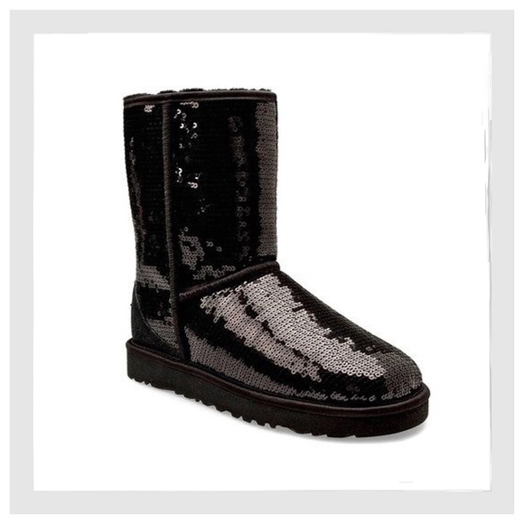 UGG Australia Short Black Sequin Sparkle Boots - Picture 3 of 6
