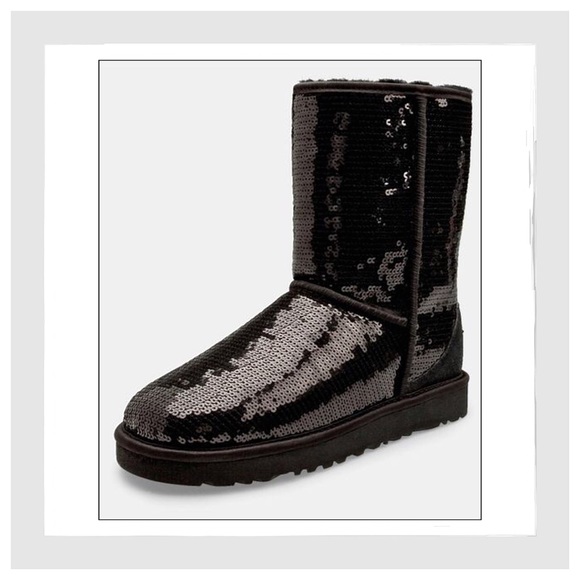 UGG Australia Short Black Sequin Sparkle Boots - Picture 4 of 6