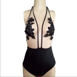 Lace floral bodysuit lingerie play suit