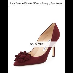 Manolo Blahnik Lisa Suede Flower Pump, Bordeaux