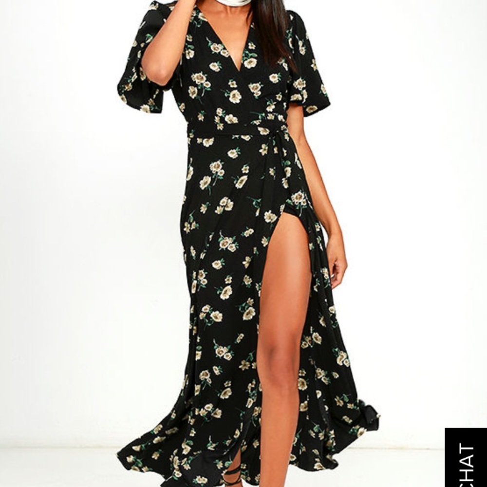 ITALIAN GARDEN BLACK FLORAL PRINT WRAP DRESS