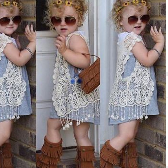 Boutique Toddler Lace Boho Sleeveless Cardigan - Picture 1 of 4