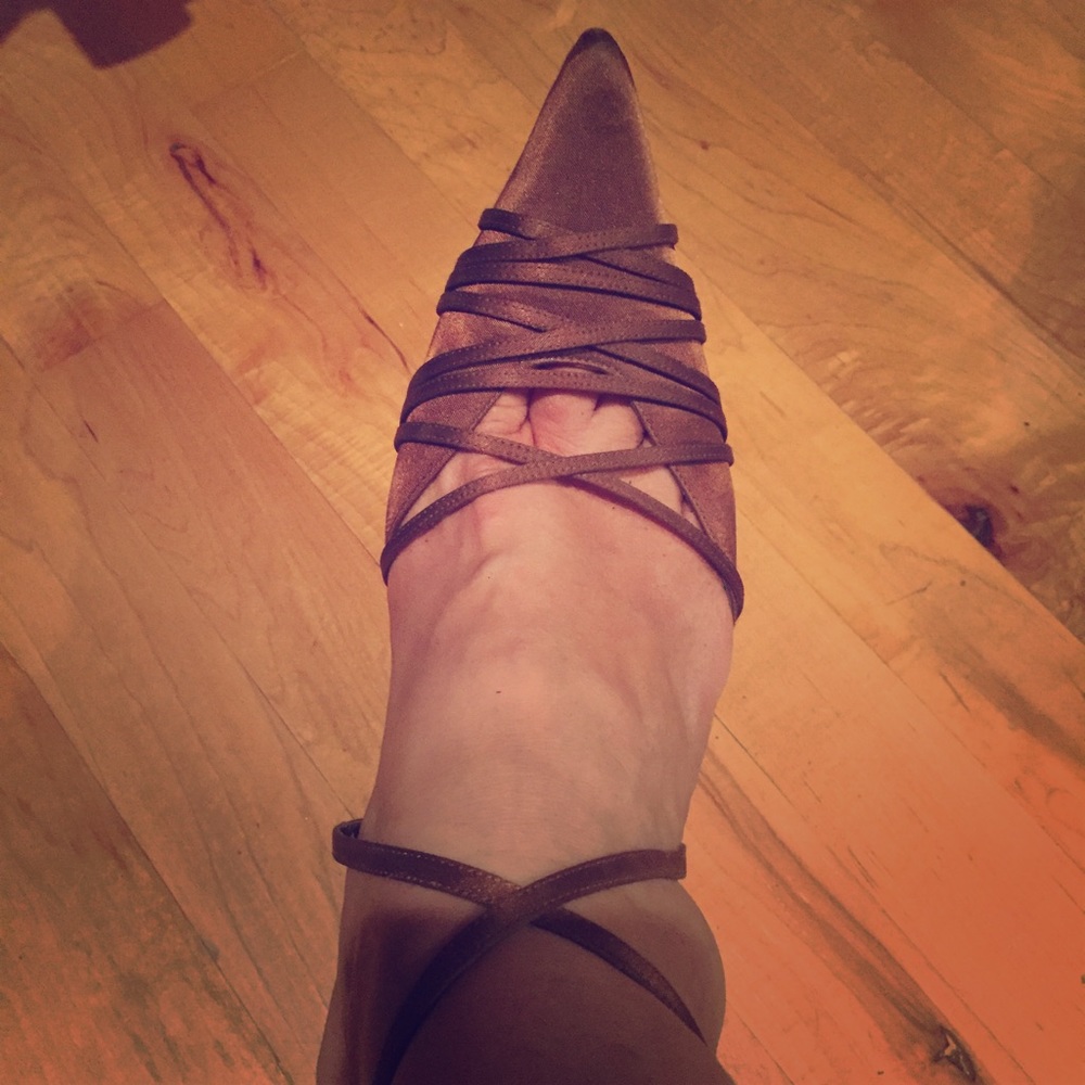 Brown satin high heel shoes 4inches