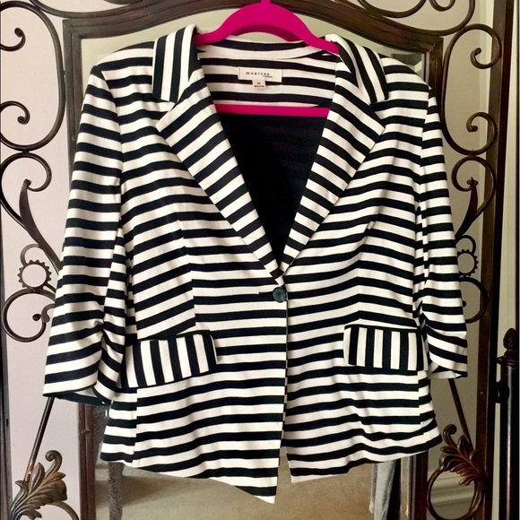 Monteau Black & White Striped Blazer Jacket - Picture 3 of 5