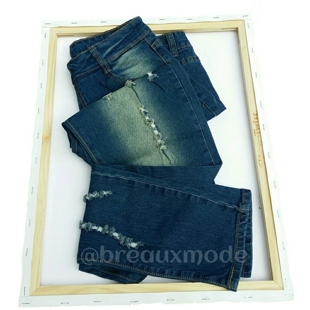 [Large] Cutout Knee Distressed Denim Jeans - Picture 2 of 2