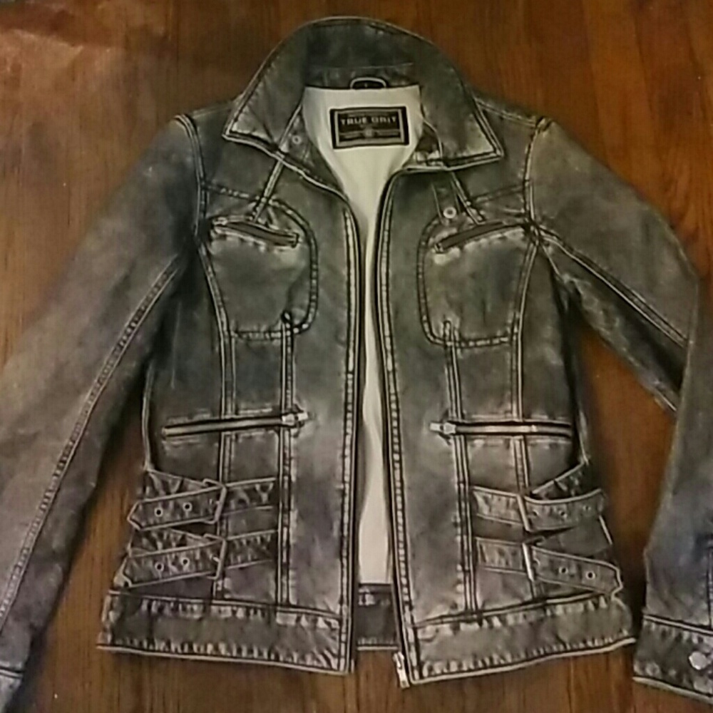 Grey moto leather jacket