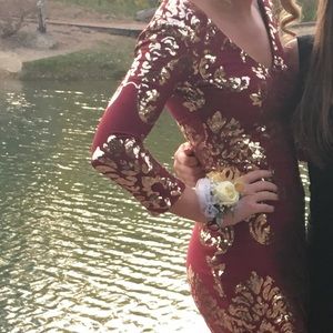 Maroon and Gold Sequin Design dress