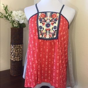 Jolt Coral Floral Embroidered Cami Blouse