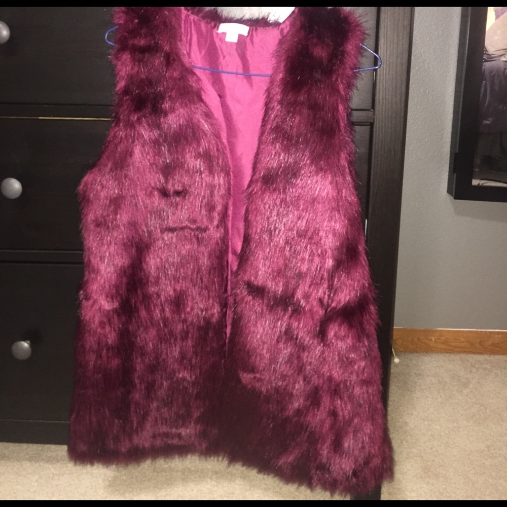Fuzzy fur vest! Reddish pink! Never worn