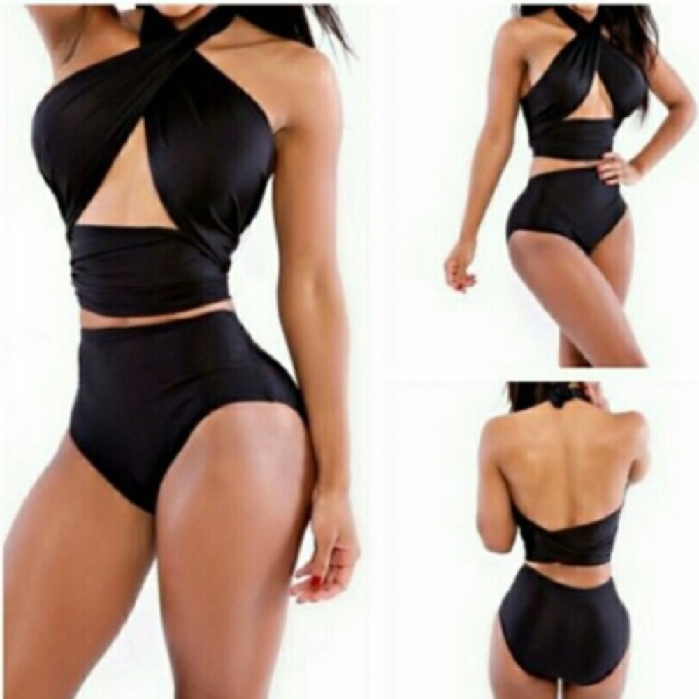 Black high waisted wrap around bikini