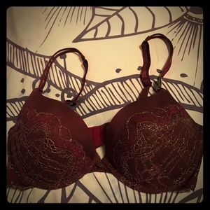 SUPER SEXY Blackheart Burgundy Lace Push Up Bra