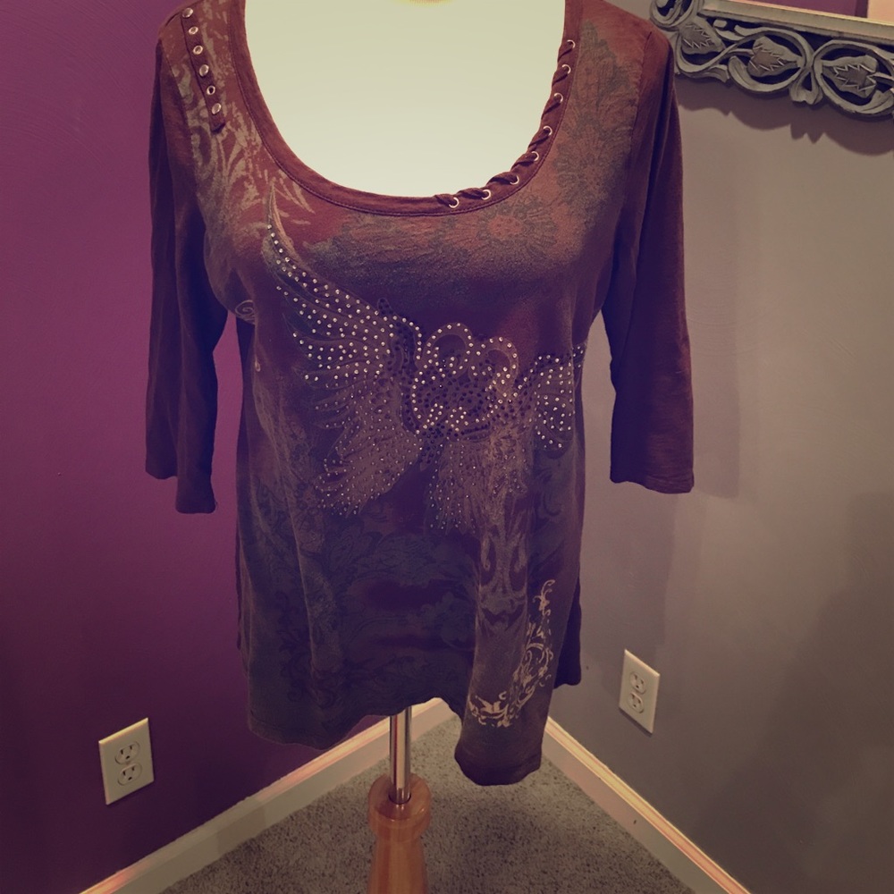 Brown 3/4 sleeve top