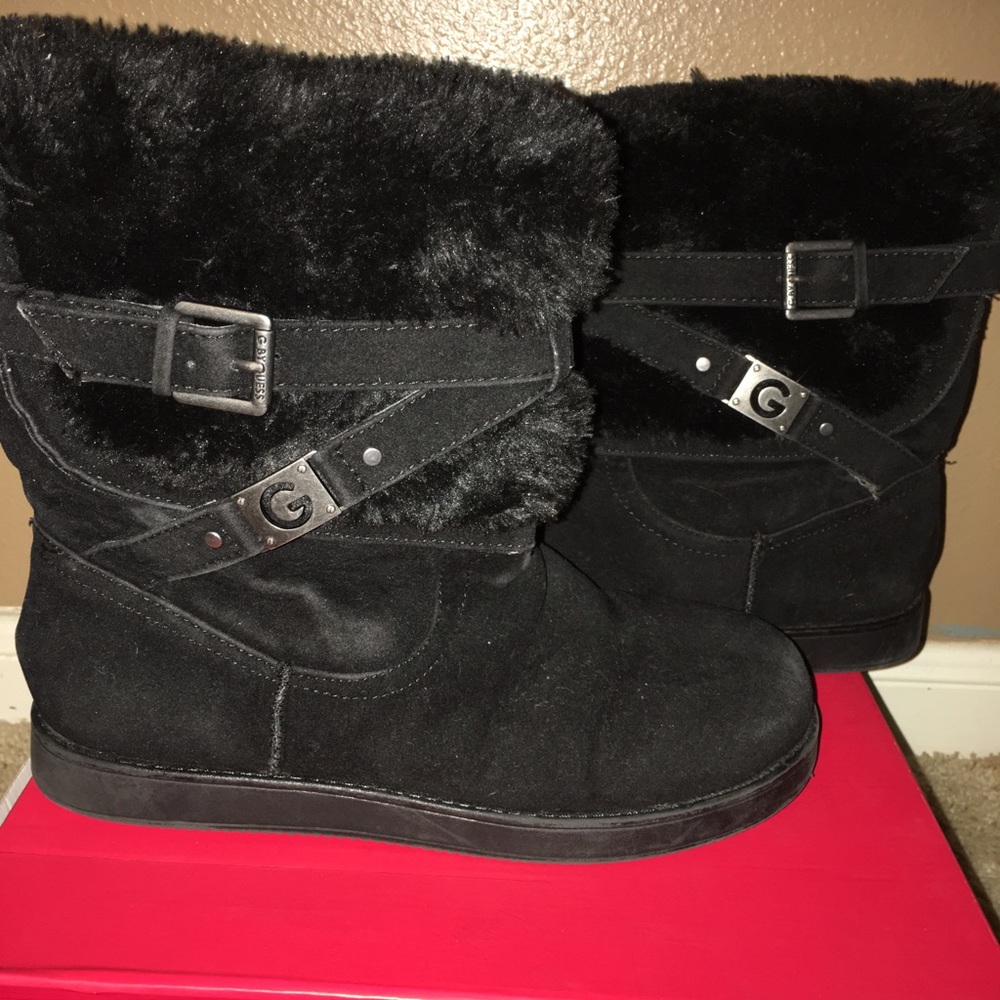 Guess Black Fur Boots w/ original box